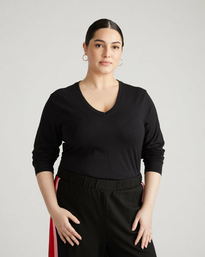 Universal Standard Light-As-Air Long Sleeve V Neck Tee - Black