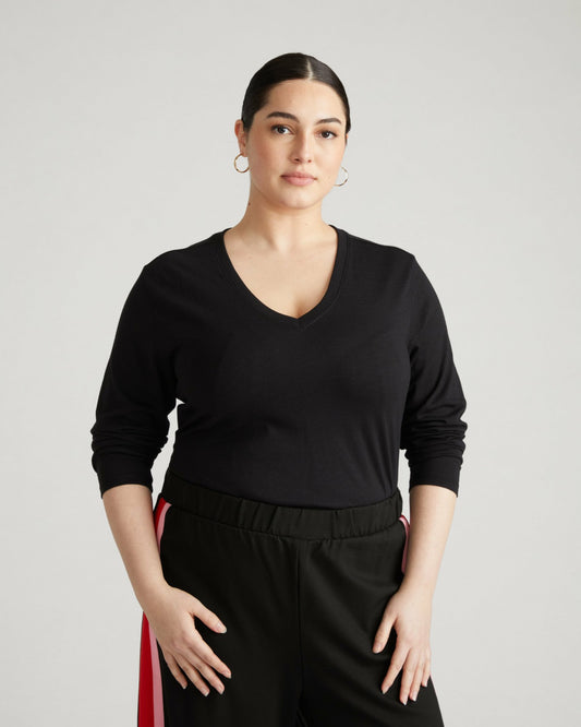 Universal Standard Light-As-Air Long Sleeve V Neck Tee - Black