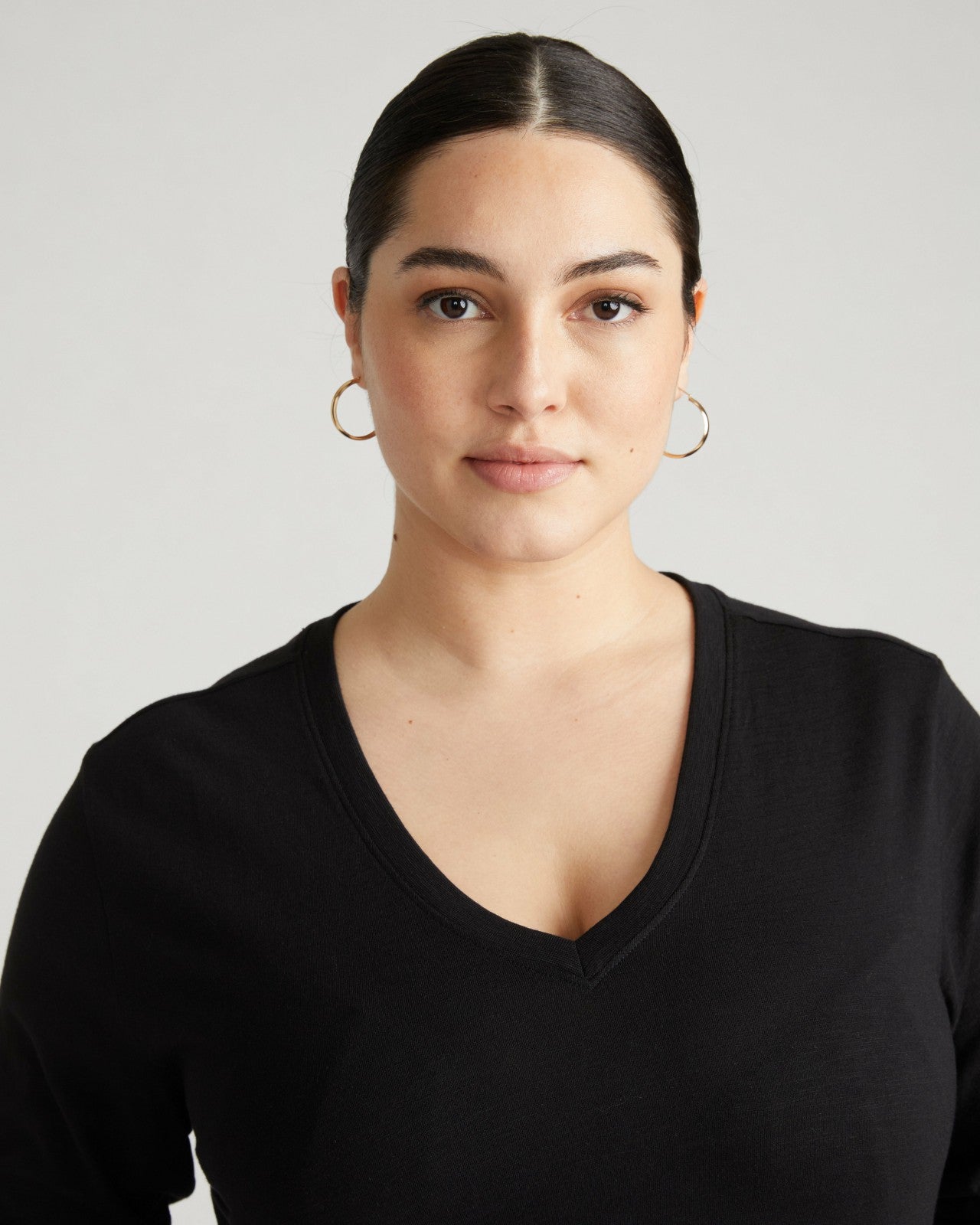 Universal Standard Light-As-Air Long Sleeve V Neck Tee - Black