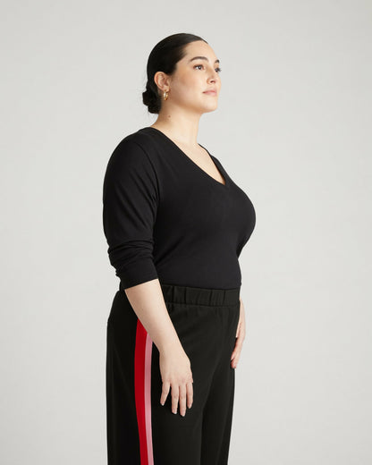 Universal Standard Light-As-Air Long Sleeve V Neck Tee - Black