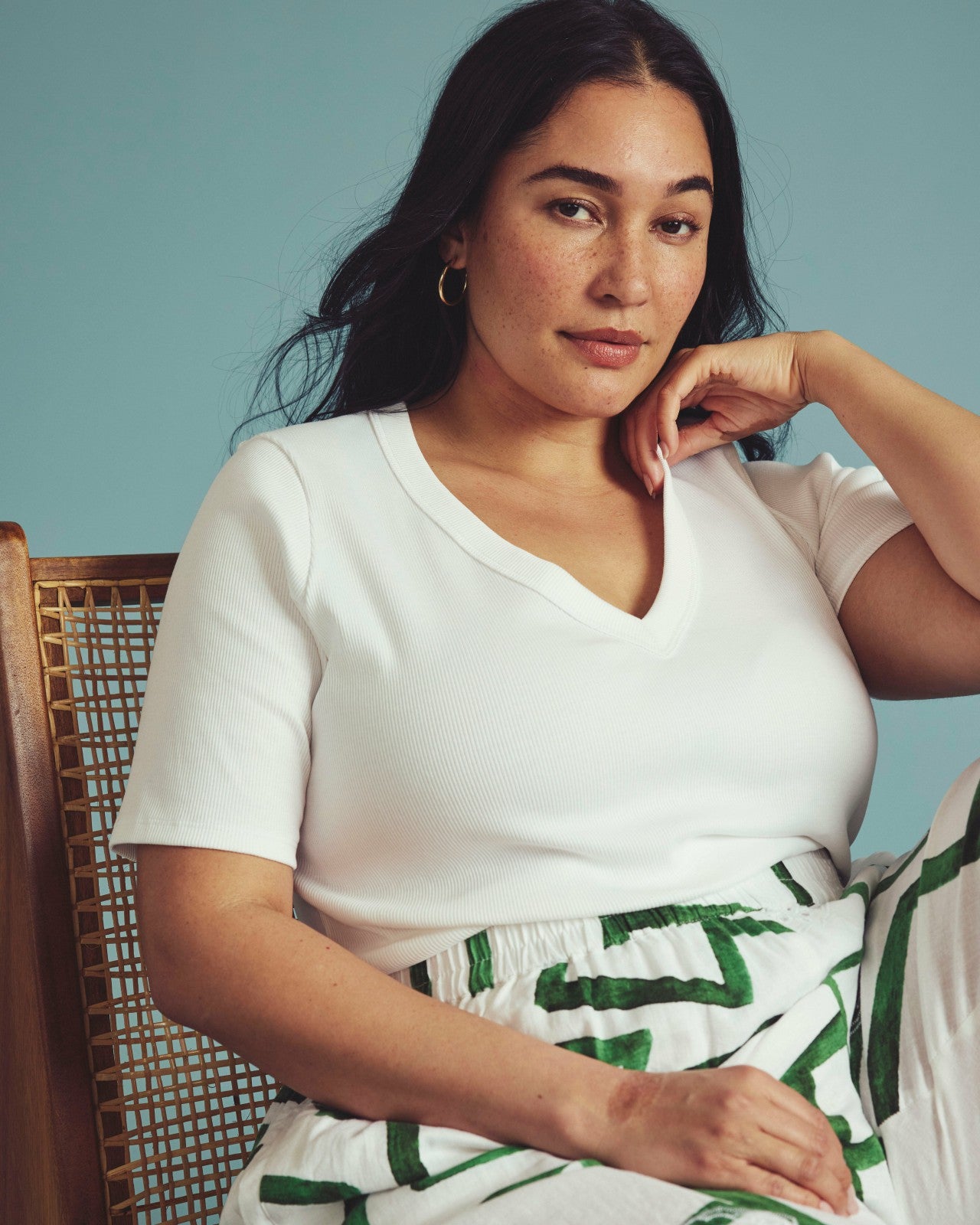 Universal Standard Classic V-Neck Ribbed Tee - White