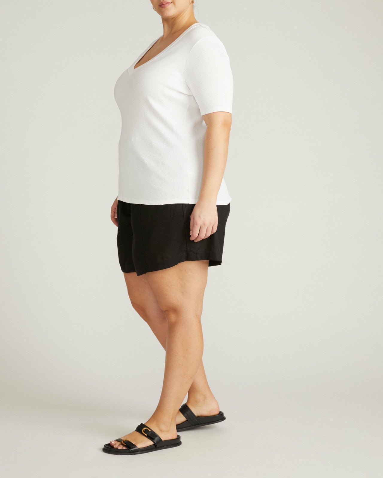 Universal Standard Classic V-Neck Ribbed Tee - White
