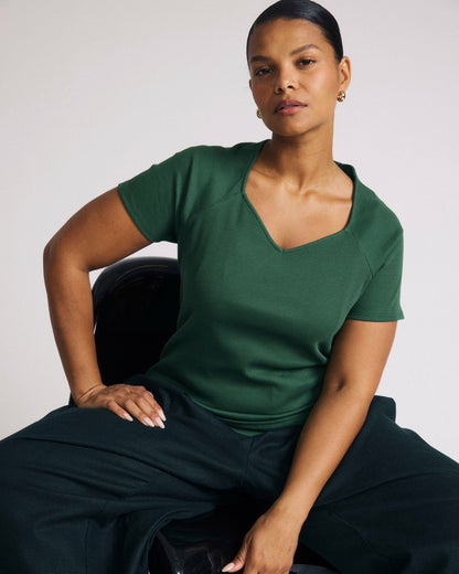Universal Standard Carey Ribbed Sweetheart Tee - Green Park