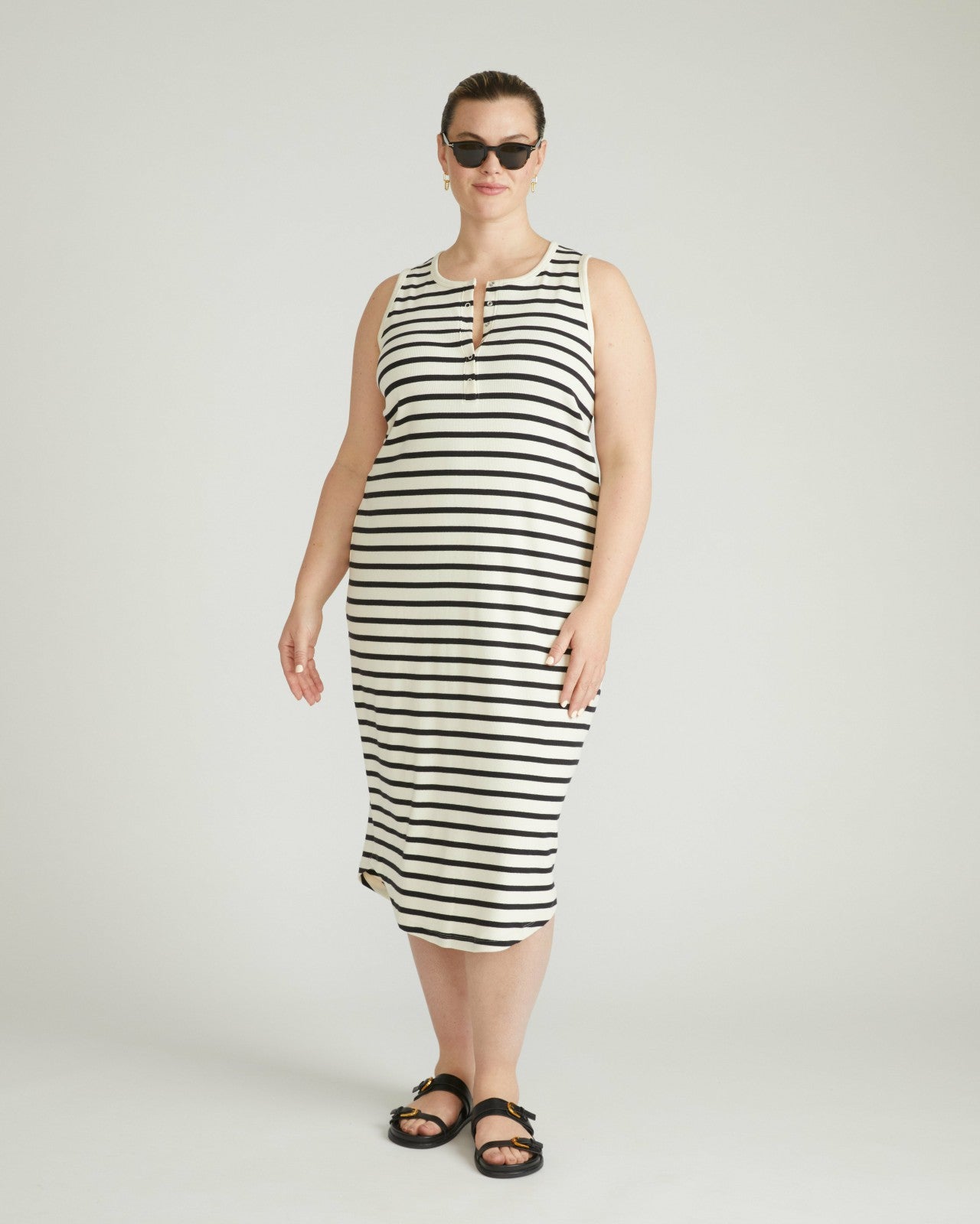 Universal Standard Romera Ribbed Dress - Ecru/Black Stripe