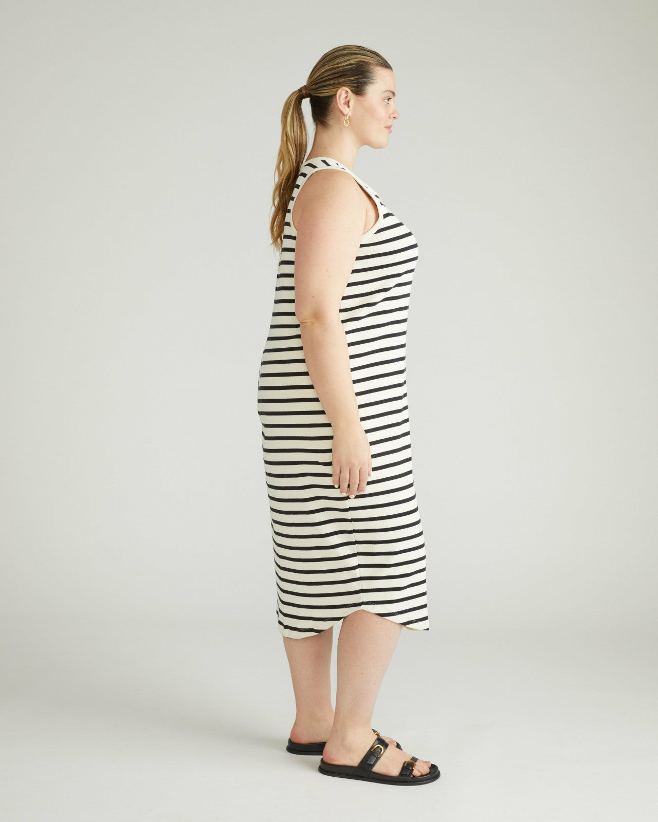 Universal Standard Romera Ribbed Dress - Ecru/Black Stripe
