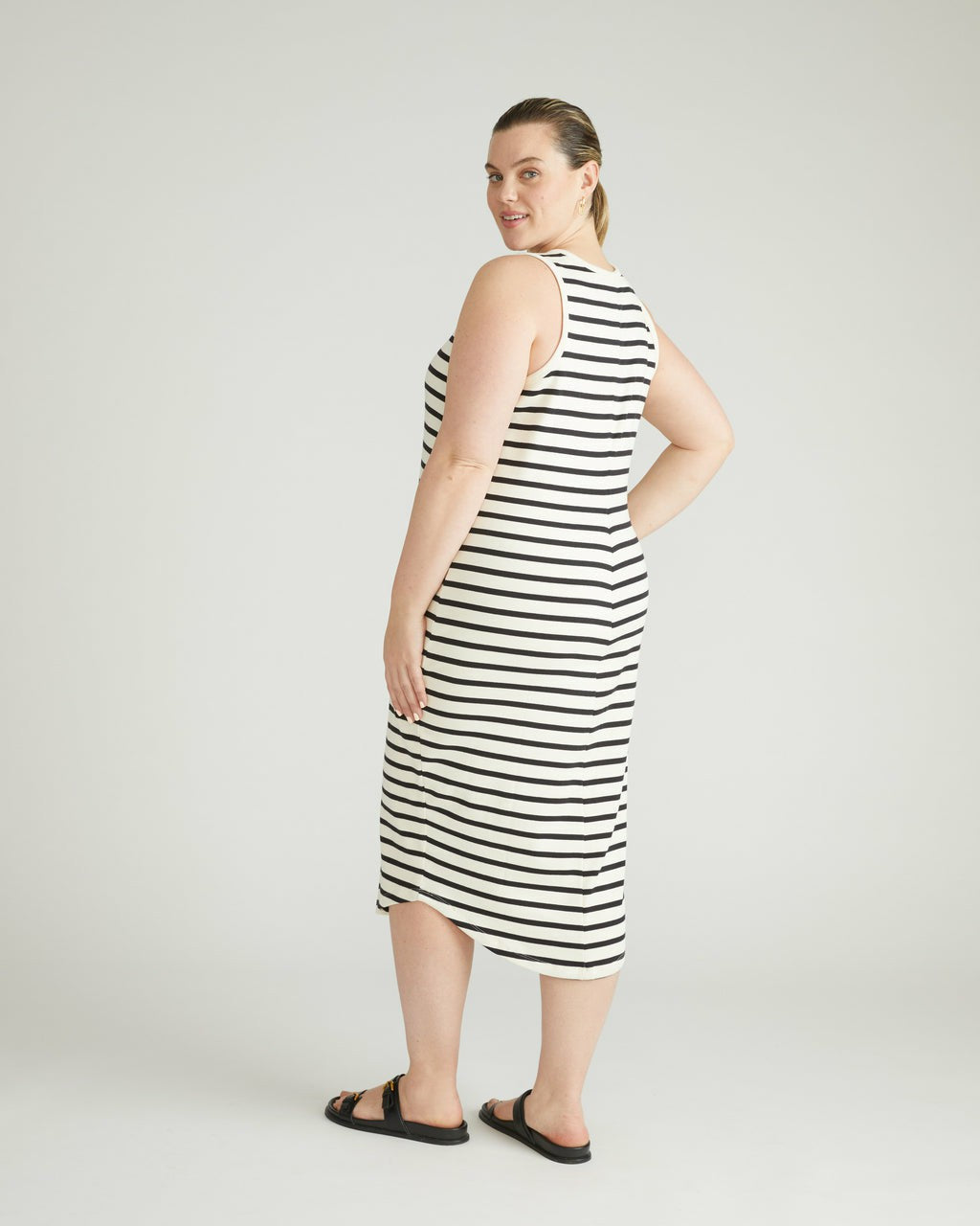 Universal Standard Romera Ribbed Dress - Ecru/Black Stripe