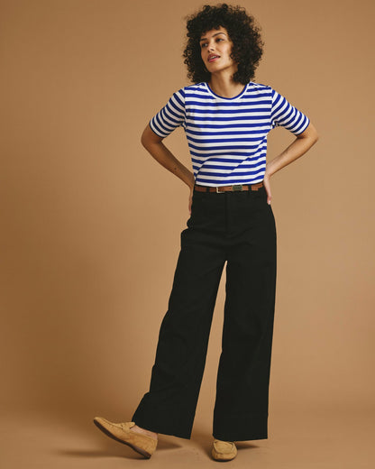 Universal Standard Maia Stovepipe Sleeve Tee - Hammersmith Blue/White Stripe