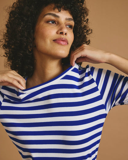 Universal Standard Maia Stovepipe Sleeve Tee - Hammersmith Blue/White Stripe