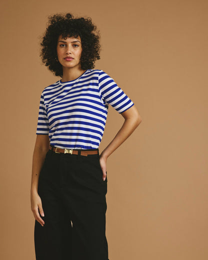 Universal Standard Maia Stovepipe Sleeve Tee - Hammersmith Blue/White Stripe