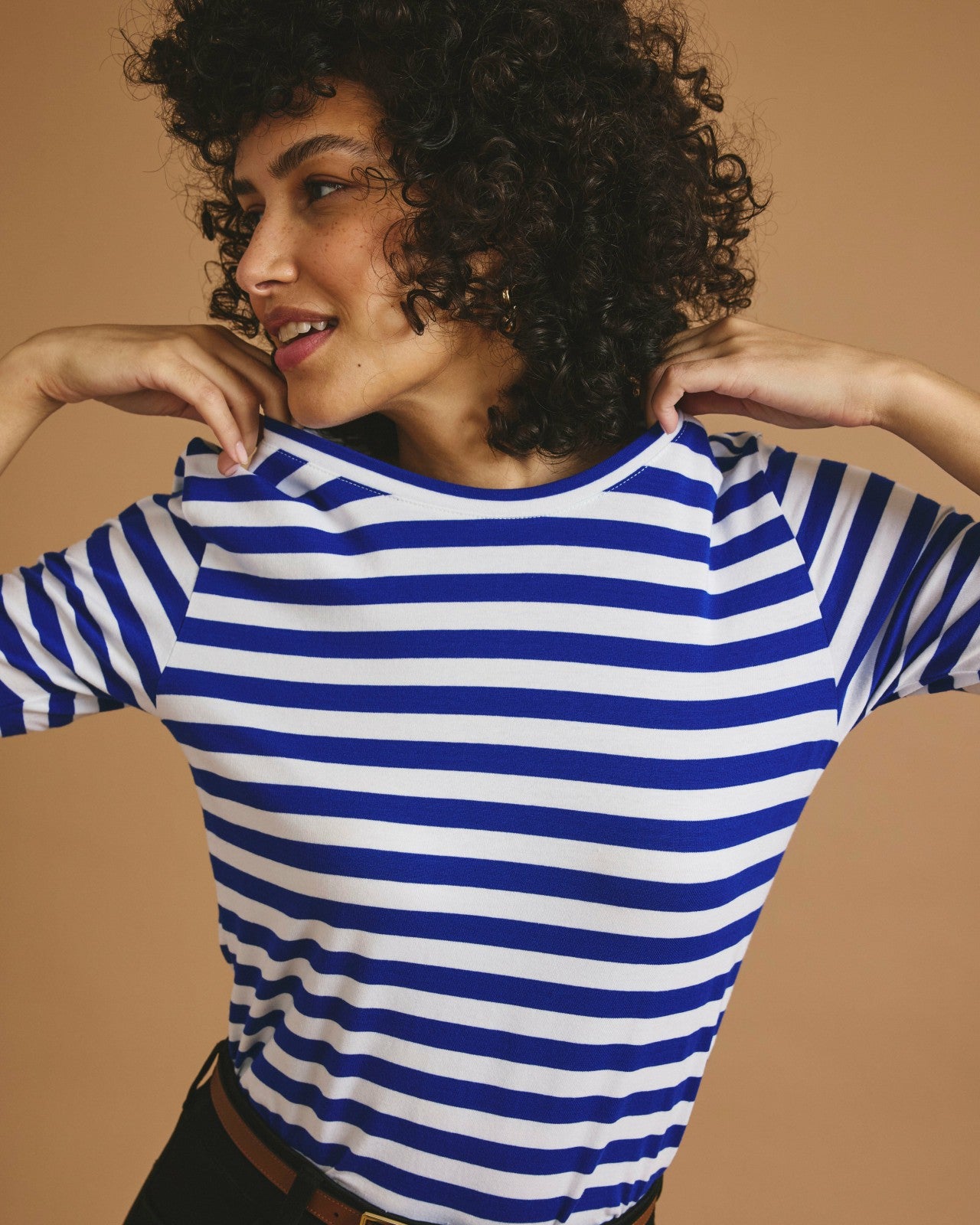 Universal Standard Maia Stovepipe Sleeve Tee - Hammersmith Blue/White Stripe