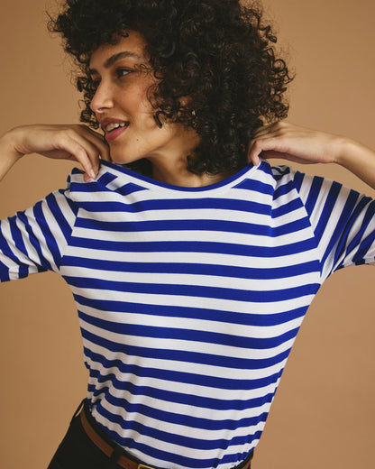 Universal Standard Maia Stovepipe Sleeve Tee - Hammersmith Blue/White Stripe