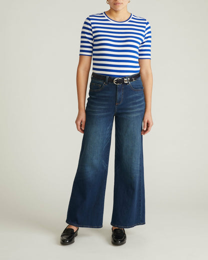 Universal Standard Maia Stovepipe Sleeve Tee - Hammersmith Blue/White Stripe