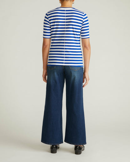 Universal Standard Maia Stovepipe Sleeve Tee - Hammersmith Blue/White Stripe