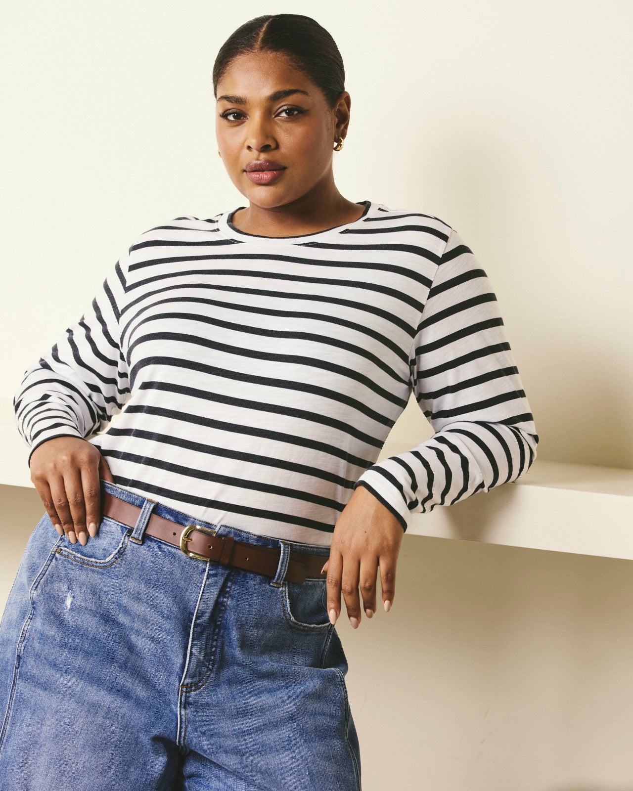 Universal Standard Light-As-Air Long Sleeve Crew Neck Tee - Zen Stripe