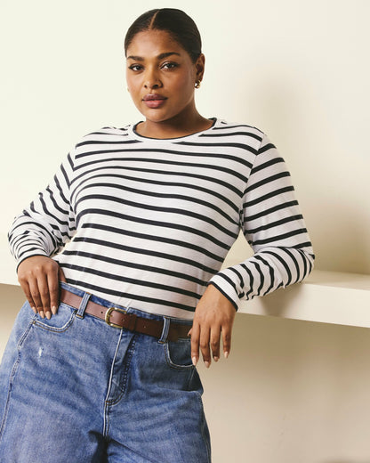 Universal Standard Light-As-Air Long Sleeve Crew Neck Tee - Zen Stripe