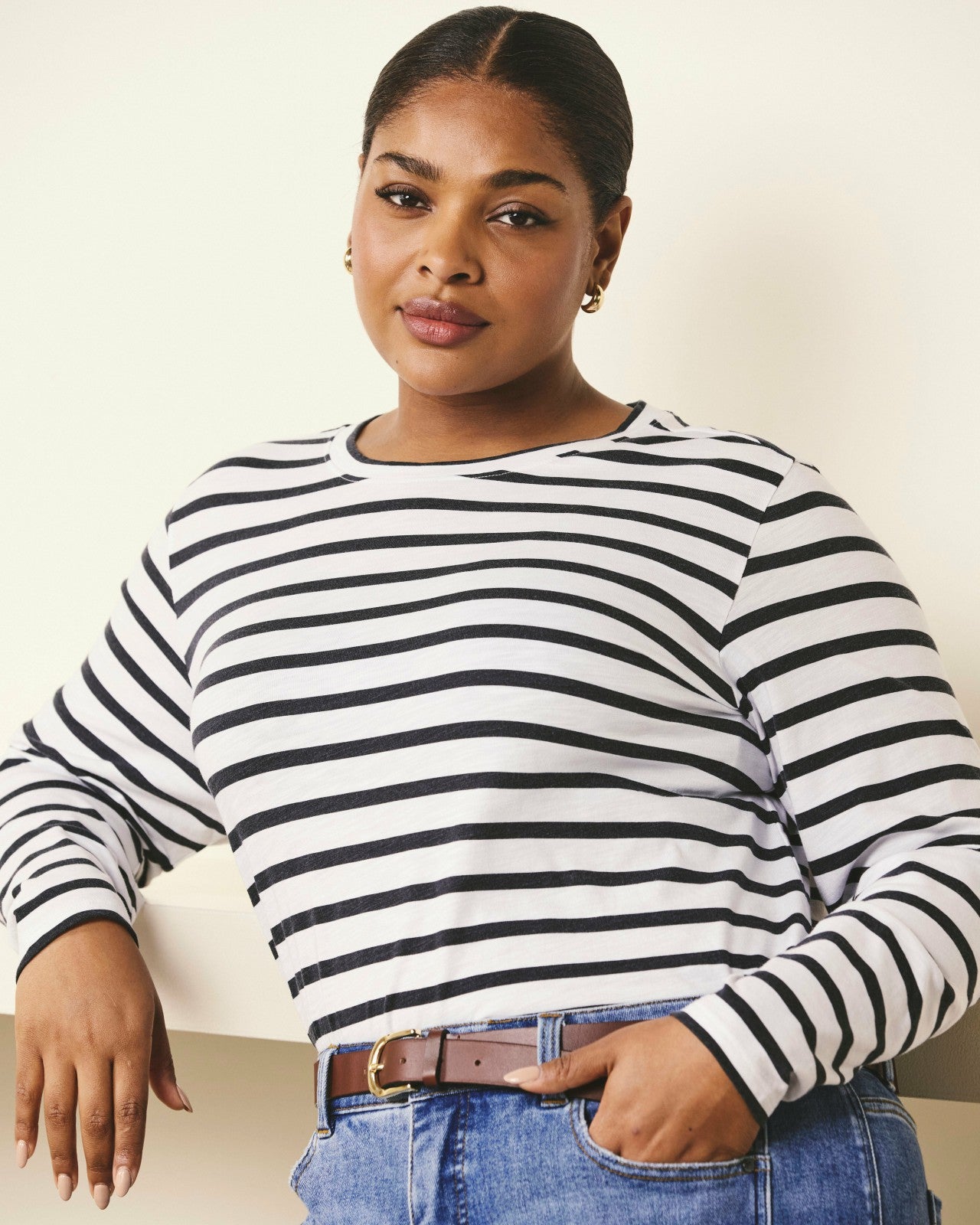 Universal Standard Light-As-Air Long Sleeve Crew Neck Tee - Zen Stripe