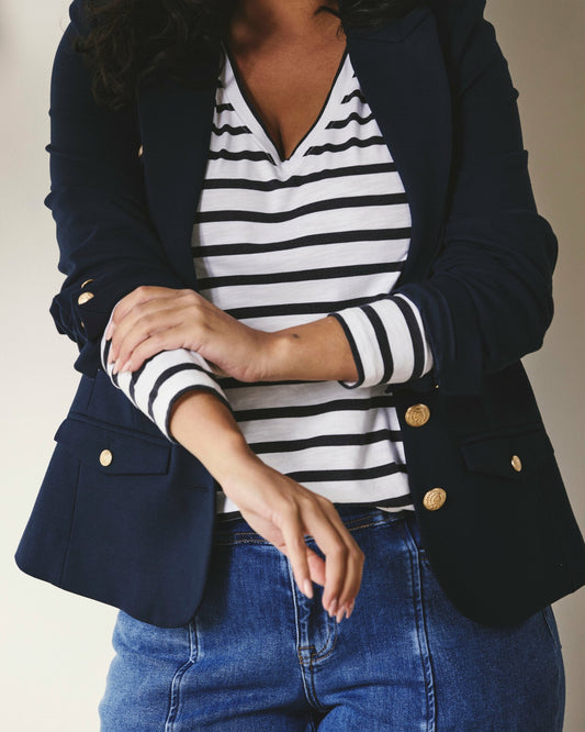 Universal Standard Light-As-Air Long Sleeve V Neck Tee - Zen Stripe
