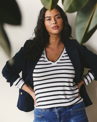 Universal Standard Light-As-Air Long Sleeve V Neck Tee - Zen Stripe