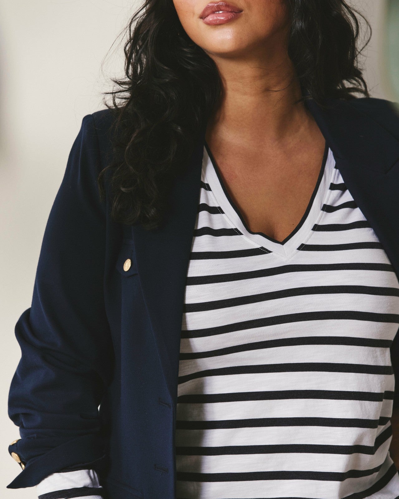 Universal Standard Light-As-Air Long Sleeve V Neck Tee - Zen Stripe
