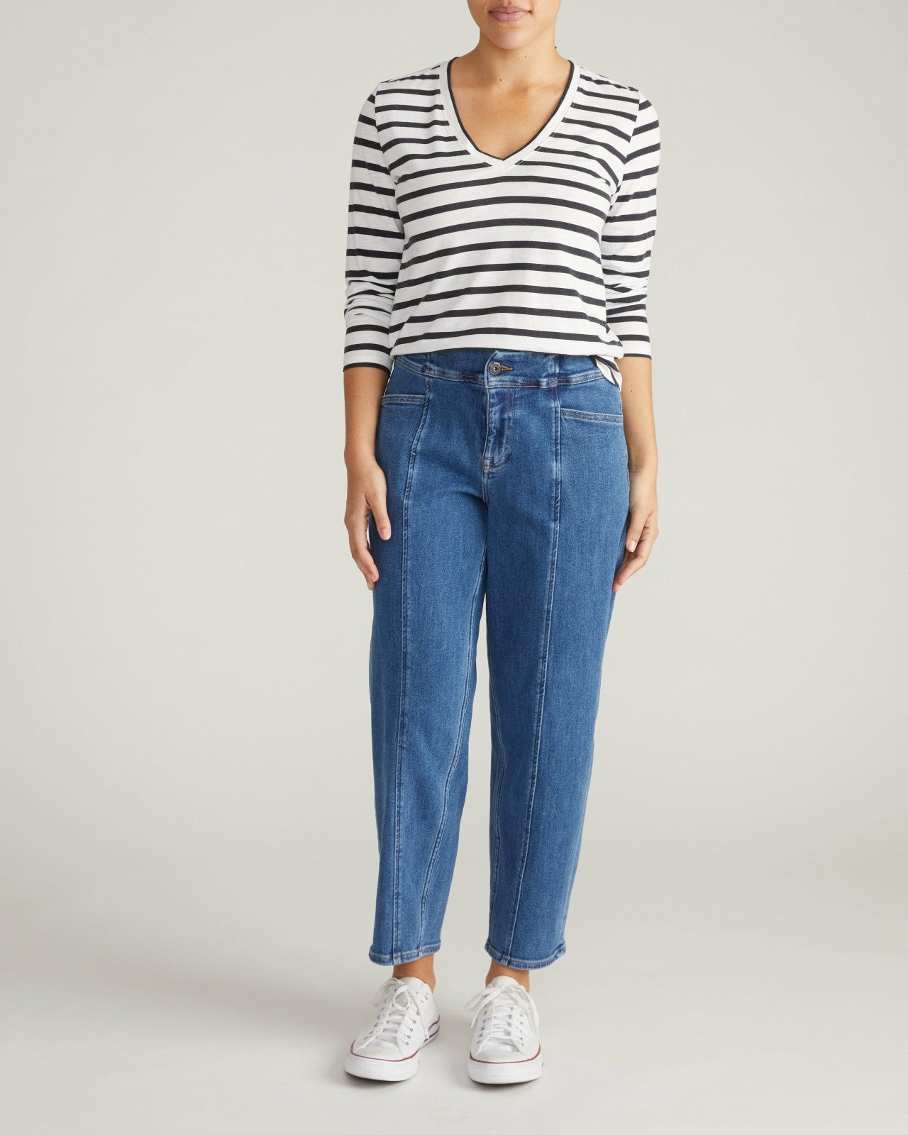 Universal Standard Light-As-Air Long Sleeve V Neck Tee - Zen Stripe