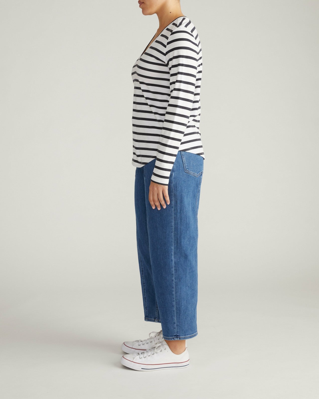 Universal Standard Light-As-Air Long Sleeve V Neck Tee - Zen Stripe