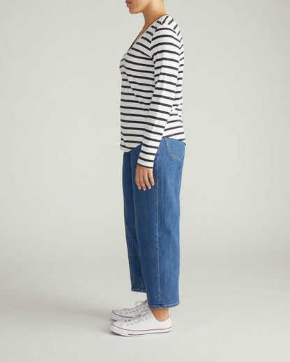 Universal Standard Light-As-Air Long Sleeve V Neck Tee - Zen Stripe
