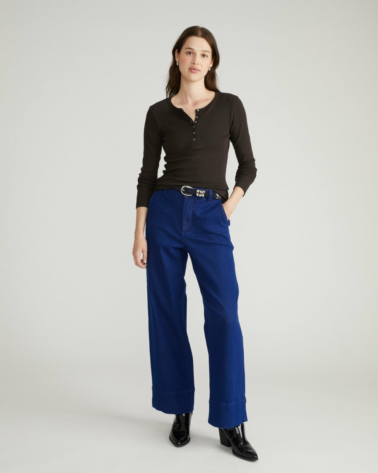 Universal Standard Henley Long Sleeve Ribbed Tee - Espresso