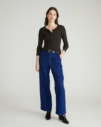 Universal Standard Henley Long Sleeve Ribbed Tee - Espresso
