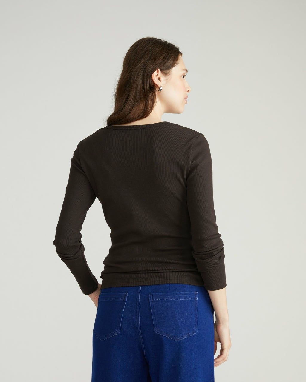 Universal Standard Henley Long Sleeve Ribbed Tee - Espresso