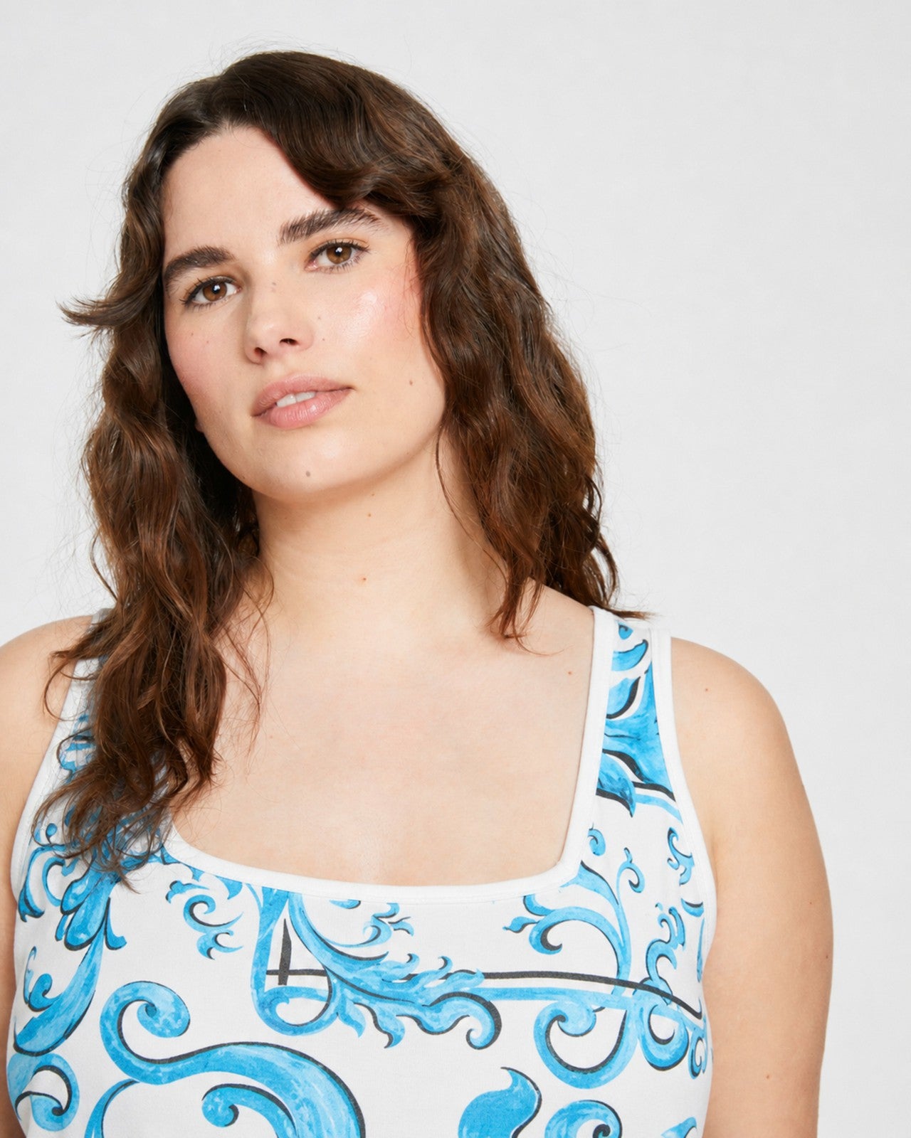 Universal Standard Square Neck Tank Top - Blue Majolica Print