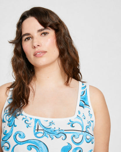 Universal Standard Square Neck Tank Top - Blue Majolica Print