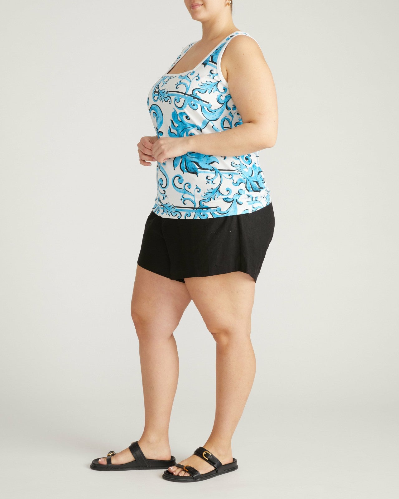 Universal Standard Square Neck Tank Top - Blue Majolica Print