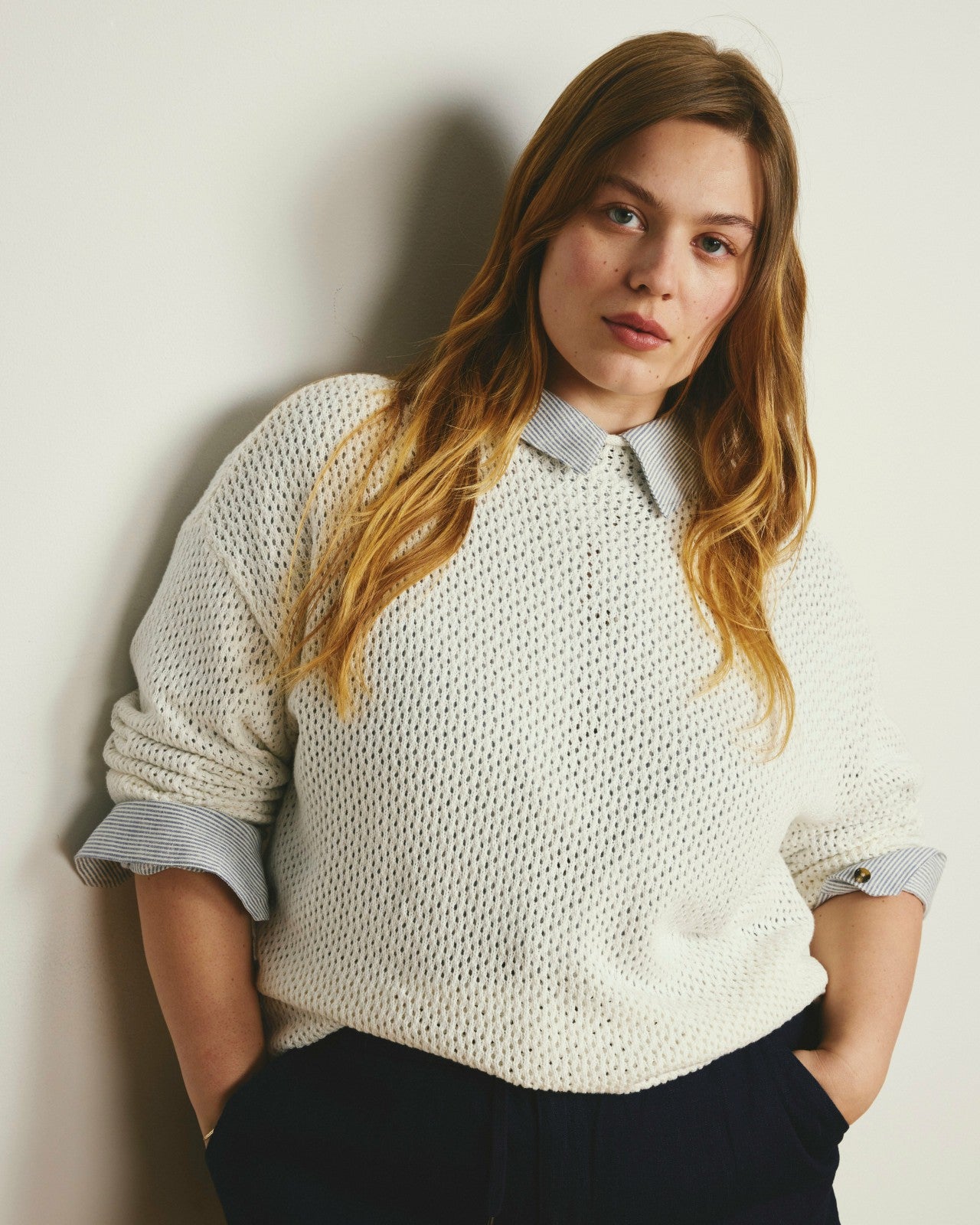 Universal Standard Positano Pointelle Mock Neck Sweater - White