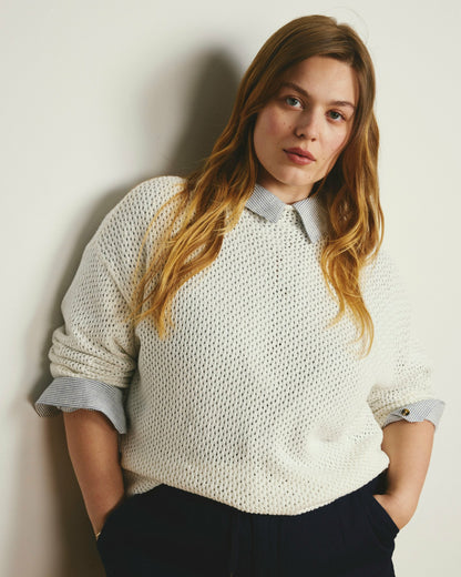 Universal Standard Positano Pointelle Mock Neck Sweater - White