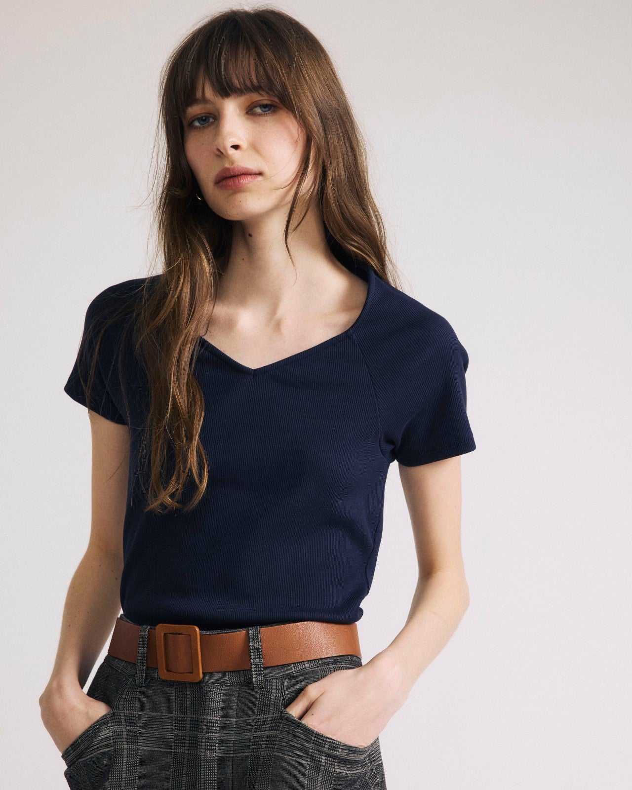 Universal Standard Carey Ribbed Sweetheart Tee - Navy