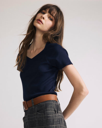 Universal Standard Carey Ribbed Sweetheart Tee - Navy