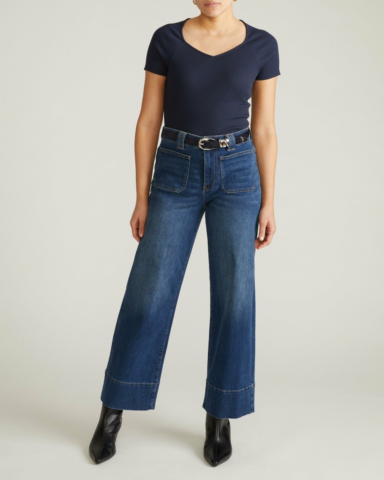 Universal Standard Carey Ribbed Sweetheart Tee - Navy