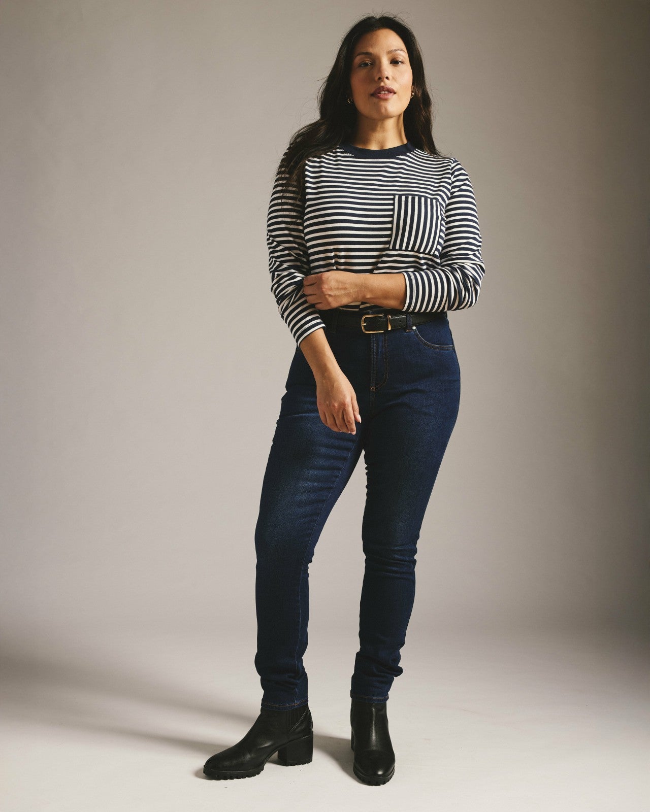 Universal Standard Long Sleeve Garcon Tee - Navy/White Stripe