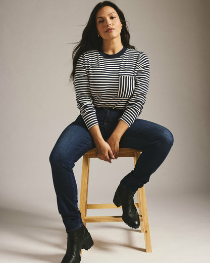 Universal Standard Long Sleeve Garcon Tee - Navy/White Stripe