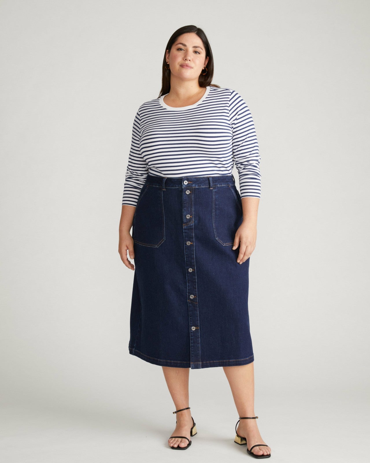 Universal Standard Long Sleeve Tee Rex - White/Cenote Stripe