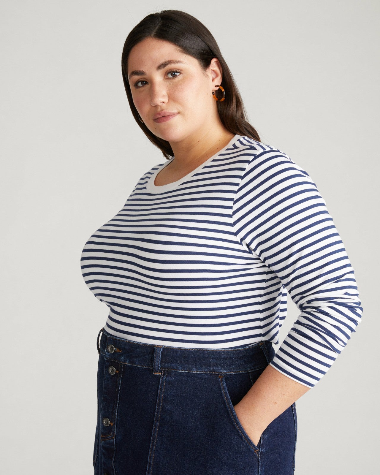 Universal Standard Long Sleeve Tee Rex - White/Cenote Stripe