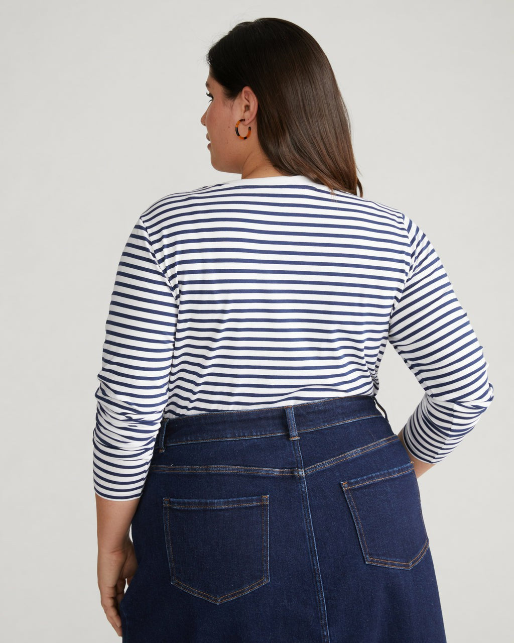 Universal Standard Long Sleeve Tee Rex - White/Cenote Stripe
