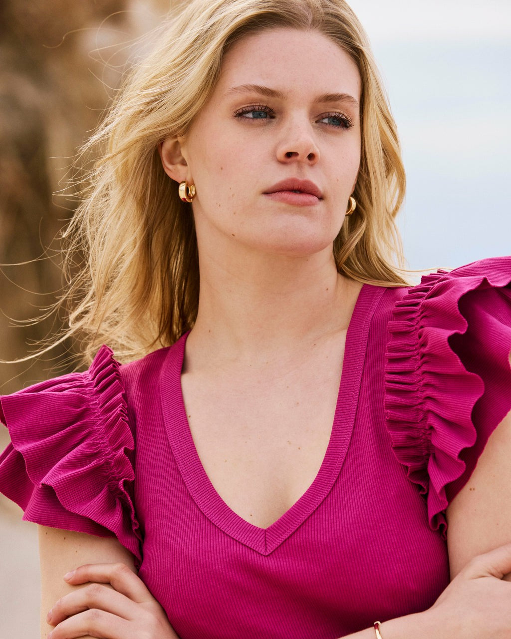 Universal Standard Magnolia Ribbed Top - Hyper Pink