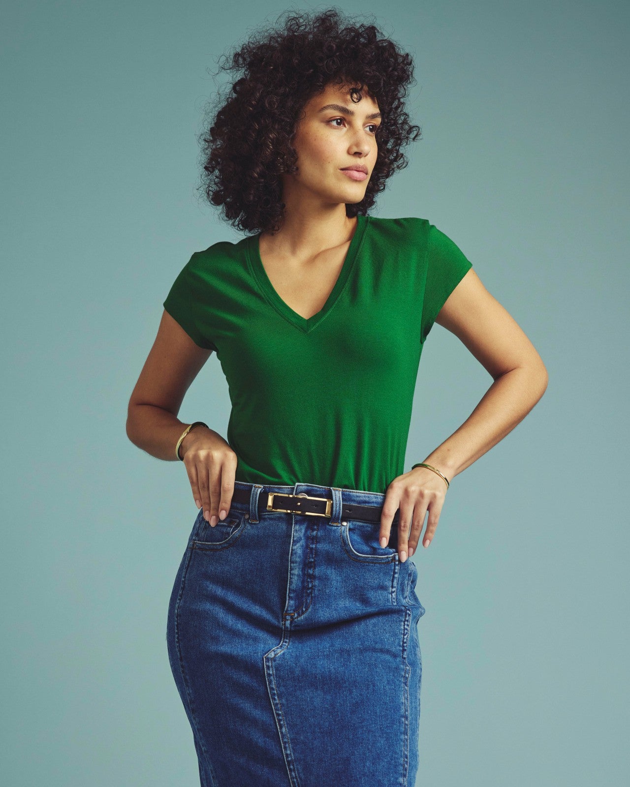 Universal Standard Ashley V Neck Cap Sleeve Tee - Green Park