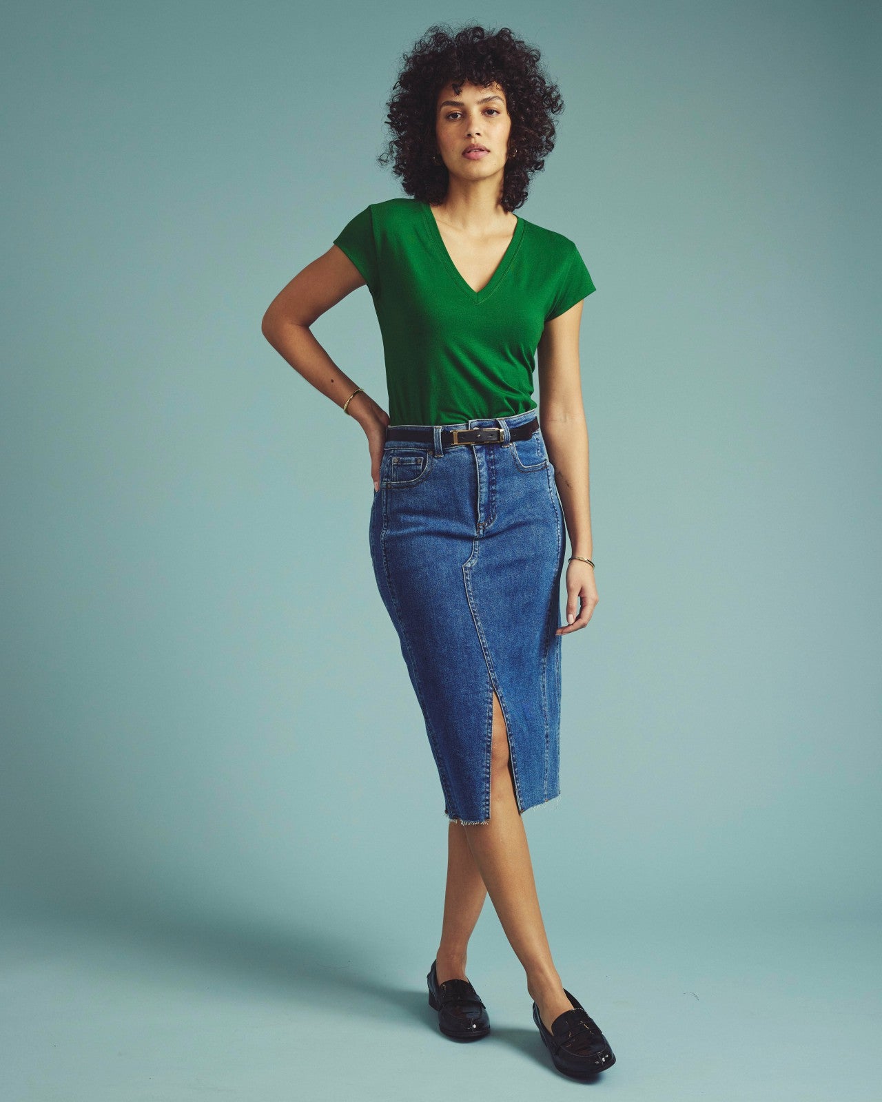 Universal Standard Ashley V Neck Cap Sleeve Tee - Green Park
