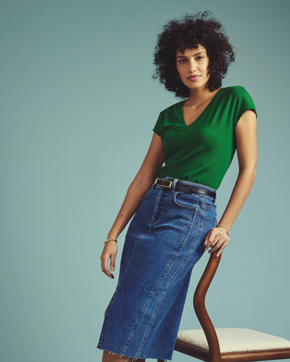 Universal Standard Ashley V Neck Cap Sleeve Tee - Green Park