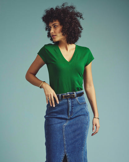 Universal Standard Ashley V Neck Cap Sleeve Tee - Green Park