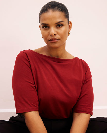 Universal Standard Bella Boatneck Tee - Garnet