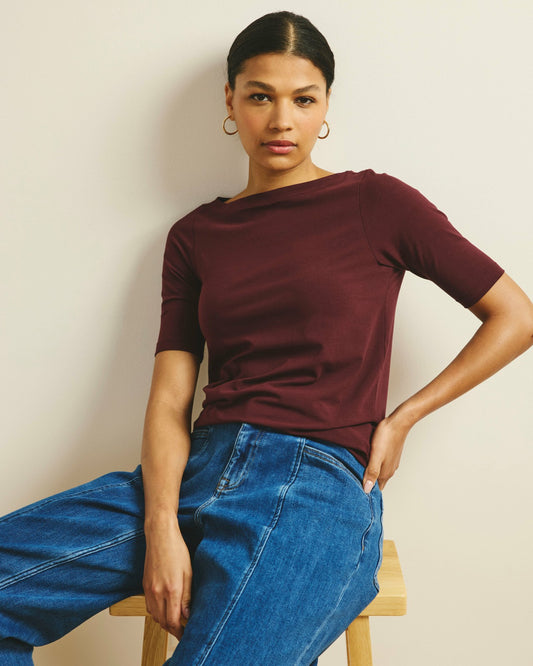 Universal Standard Bella Boatneck Tee - Black Cherry