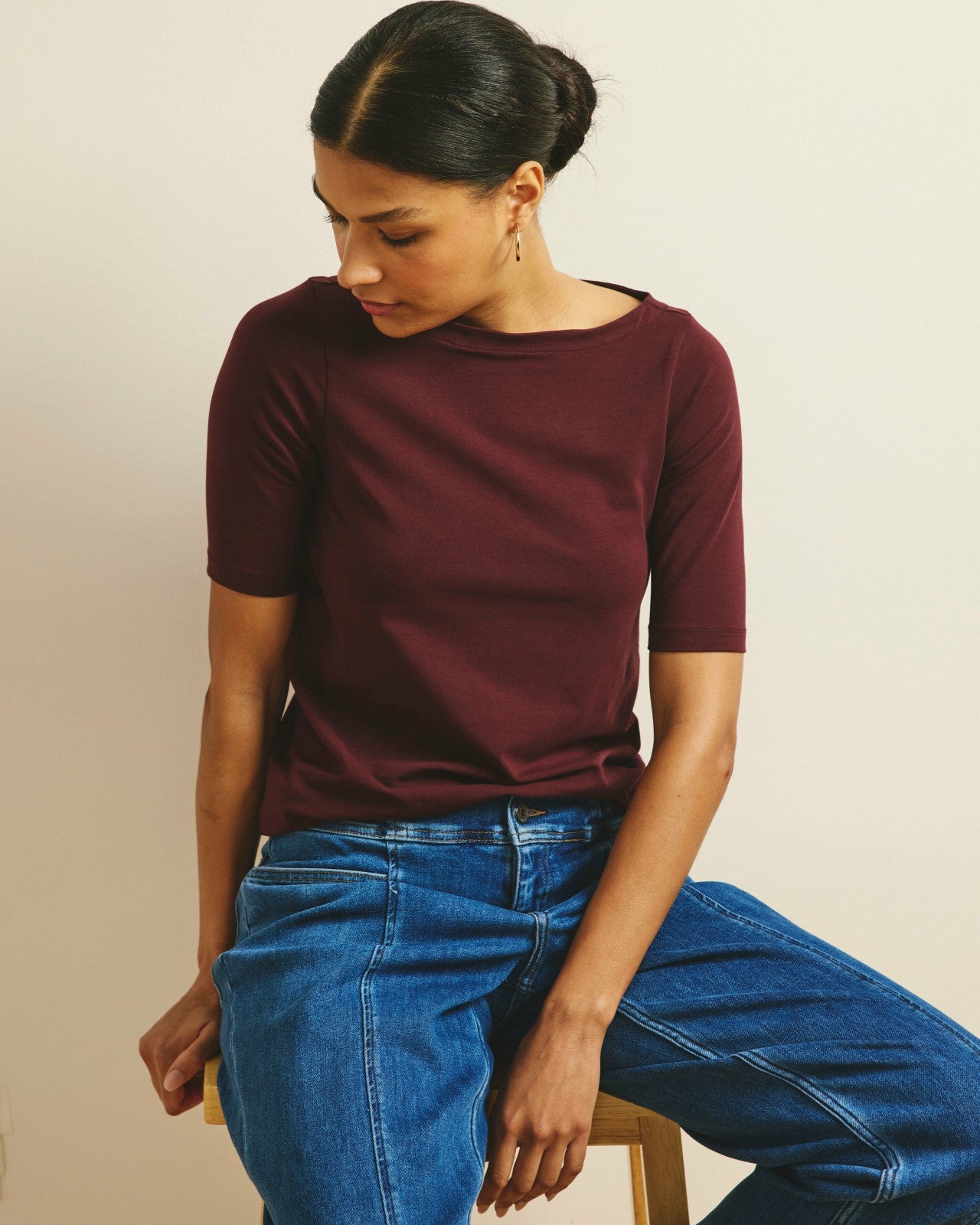 Universal Standard Bella Boatneck Tee - Black Cherry